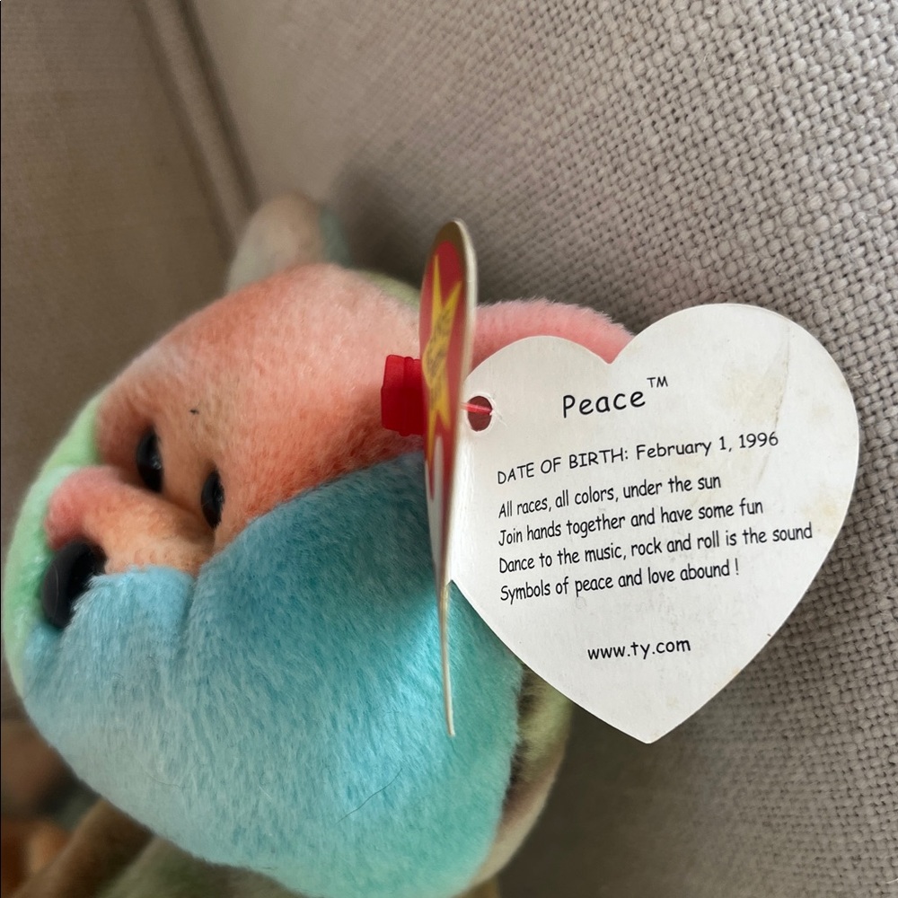 Ty Colorful Peace Bear Plush Toy - Picture 2 of 4